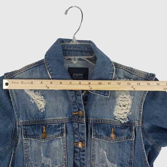 ZARA Distressed Denim Jacket With Frayed Hem & Rips Womens XS - Picture 10 of 14